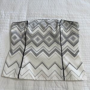 WHBM Embroidered Geometric Tube Top | Size 14 | Black & Ivory